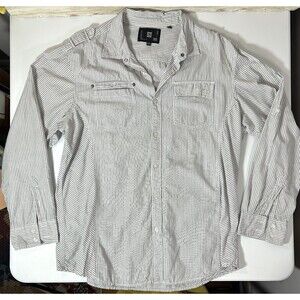 Ocean Current XXL Vertical Striped White Gray Button Down Shirt Pockets